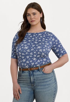 FLORAL STRETCH COTTON BOATNECK TEE - T-shirt print - blue multi