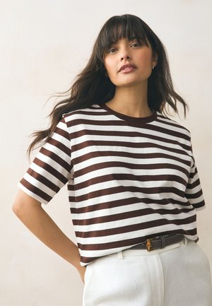 Next REGULAR FIT  OCHRE HEAVYWEIGHT - T-Shirt print - chocolate brown stripe