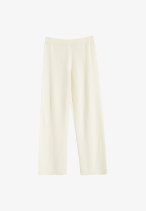 Weite Hosen in Creme, aus einem weichen Stoff, mit elastischem Bund und vertikalen Nahtdetails für mehr Struktur.