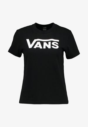 T-shirt in cotone nero con un grande logo bianco "VANS" sul petto. Maniche corte, collo rotondo e texture liscia.