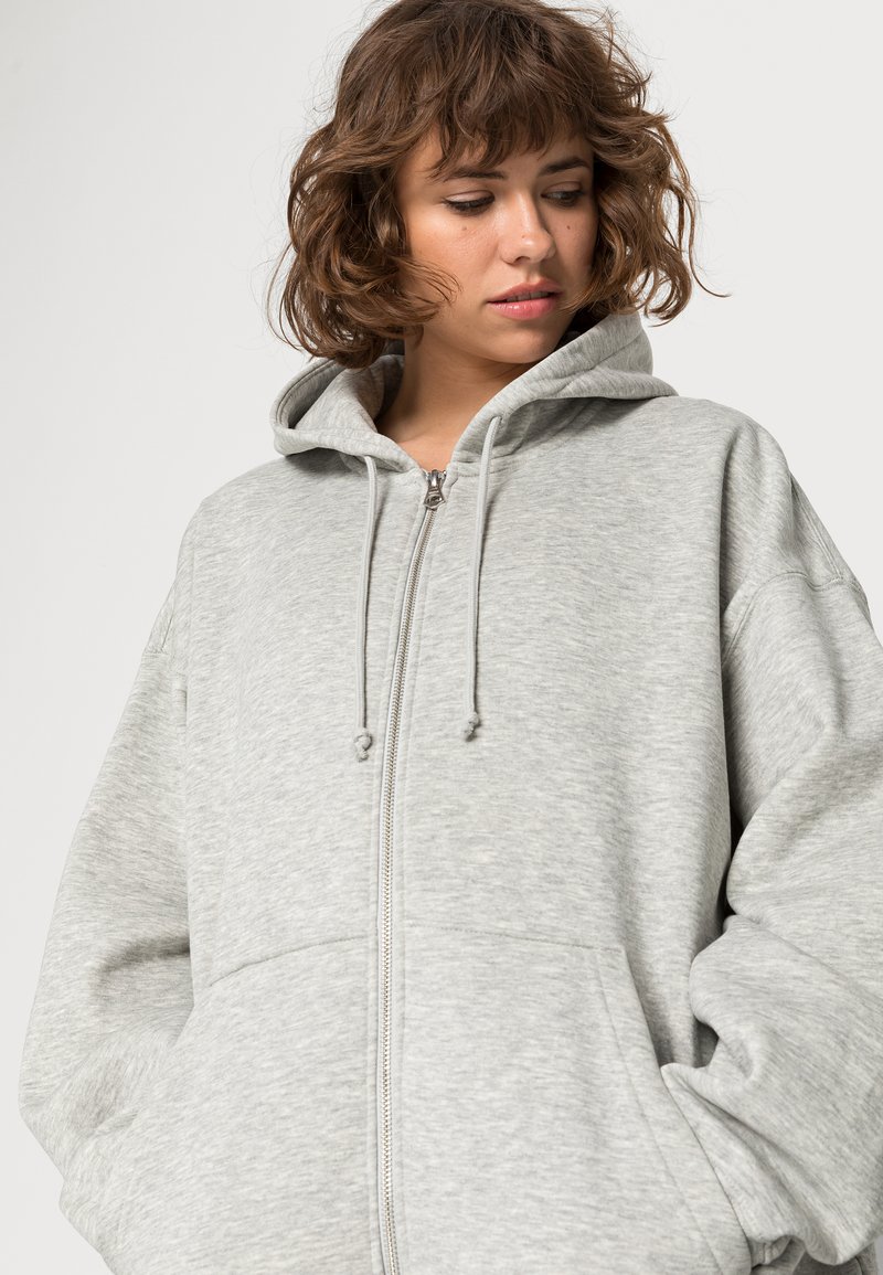 Weekday NOW OVERSIZED ZIP HOODIE - Zip-up sweatshirt - grey melange/grey -  Zalando.de