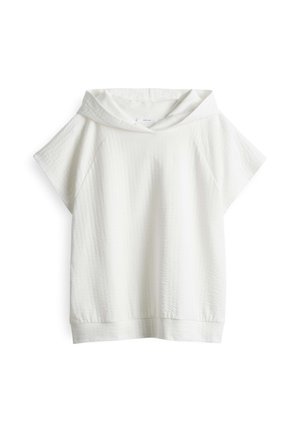 Felpa corta bianca con maniche a sbuffo e tessuto testurizzato, cappuccio ampio e vestibilità rilassata. Presenta maniche raglan e orlo dritto.