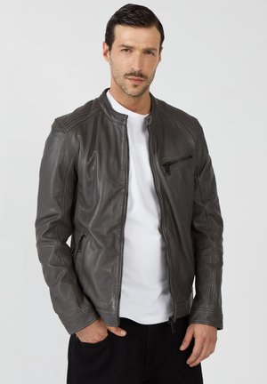 Lederjacke - stone grey