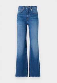Wijdvallende blauwe denim jeans met een hoge taille, voorzien van een ritssluiting, een knoopsluiting en subtiele vervaging langs de benen.