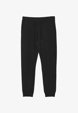 Pantaloni jogger neri realizzati in morbido tessuto, con cintura elastica e cordino, tasche laterali e polsini a coste.