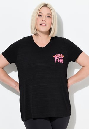 Ulla Popken FUNKTIONS-CUT-OUTS V-AUSSCHNITT HALBARM - Print T-shirt - black