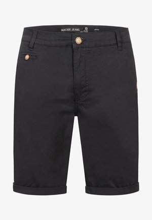Zwarte katoenen shorts met opgerolde manchetten, voorzien van een sluiting met een knoop aan de voorkant, ceintuurlussen en een klein logoaccent aan de zijkant.