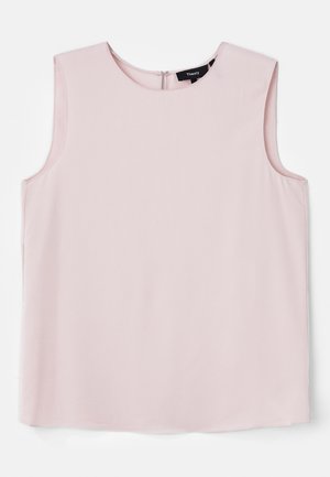 Svijetloružičasta majica bez rukava s okruglim izrezom i suptilnim patentnim zatvaračem na leđima. Glatka tkanina s opuštenim, kutijastim krojem.