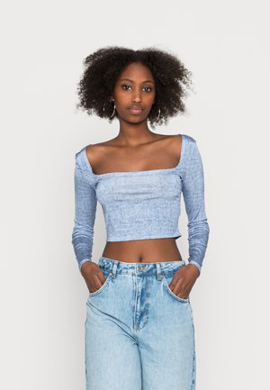SQUARE NECK CROP TOP - Camisola de manga comprida - denim print