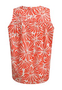 Ärmelloses Top mit floralem Muster in Orange und Weiß. Aus leichtem Stoff, mit lässigem Schnitt und Rundhalsausschnitt.