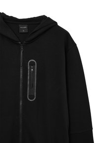 Felpa nera con zip frontale e tasca sul petto con zip verticale, rifinita in materiale riflettente, taglia large, del marchio Calliope.