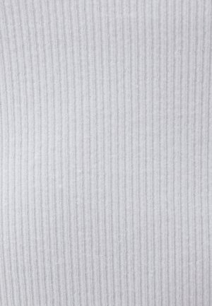 Gray ribbed fabric with a soft texture, featuring vertical stripes. The pattern is subtle with a uniform color throughout.