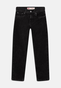 Černé džíny z denimu s tapered designem, pěti kapsami a předním zapínáním na knoflík. Hladká textura a minimalistický styl.