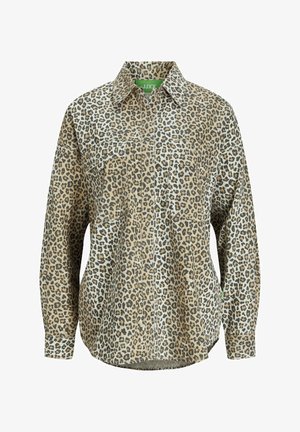 Leopardu raksta pogājams krekls, izgatavots no viegla auduma, ar klasisku apkakli, garām piedurknēm, divām krūšu kabatām un atbrīvotu piegriezumu.