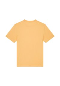 Korte mouwen t-shirt van zachte, lichtoranje stof met een ronde hals. Achterkant toont een gladde textuur zonder zichtbare ontwerpen of accenten.