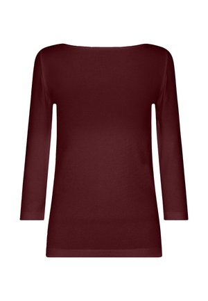 Haut bourgogne à manches longues avec un col large et une silhouette ajustée. Fabriqué en tissu lisse et extensible. Design minimaliste, sans motifs ni accents.