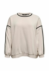 Lichtbeige sweatshirt met een ronde halslijn, zwarte accenten langs de naden en elastische manchetten voor een relaxte pasvorm.