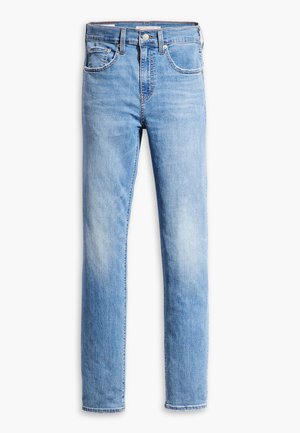 Jasnoniebieskie dżinsy z prostymi nogawkami, z pięcioma kieszeniami, z zapięciem na guzik oraz subtelnym przetarciem dla uzyskania tekstury.