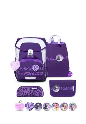 Belmil, SCHULRANZEN MAXI PLUS PREMIUM, 5-TEILIG, BRUST- UND HÜFTGURT,PATCH SET - Schulranzen Set - lila