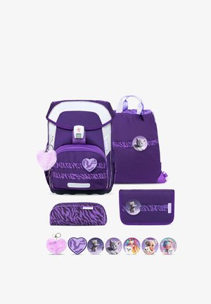 Belmil, SCHULRANZEN MAXI PLUS PREMIUM, 5-TEILIG, BRUST- UND HÜFTGURT,PATCH SET - Schulranzen Set - lila