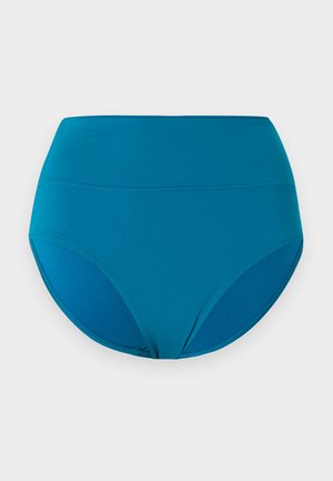 Γυναικείο μπικίνι κάτω μέρος σε τυρκουάζ χρώμα με ψηλή μέση, λείο ύφασμα και χωρίς ραφές σε απλό λευκό φόντο.