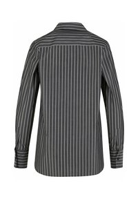 Grijze lange mouwen shirt met verticale witte strepen, een kraag en gebuttonde manchetten. Soepele textuur met een licht getailleerde pasvorm.