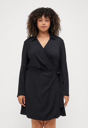 FLUID WRAP SHORT DRESS - Tričkové šaty - black