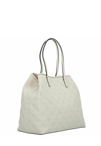 Borsa a tracolla realizzata in pelle bianca trapuntata, con motivo a diamante, doppi manici neri e design con apertura superiore.