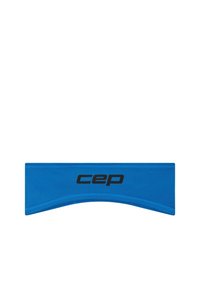 Blauwe sporthoofdband gemaakt van rekbaar materiaal, met een gebogen ontwerp en het zwarte logo "cep" duidelijk zichtbaar.