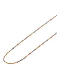 Tre-tone snoet kædedesign i guld, rosaguld og sølvfarver, med en glat overflade og et klassisk look.