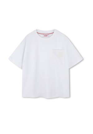 T-shirt bianco in cotone con una vestibilità ampia, maniche corte e taschino frontale. Presenta un ricamo del logo discreto sulla tasca.