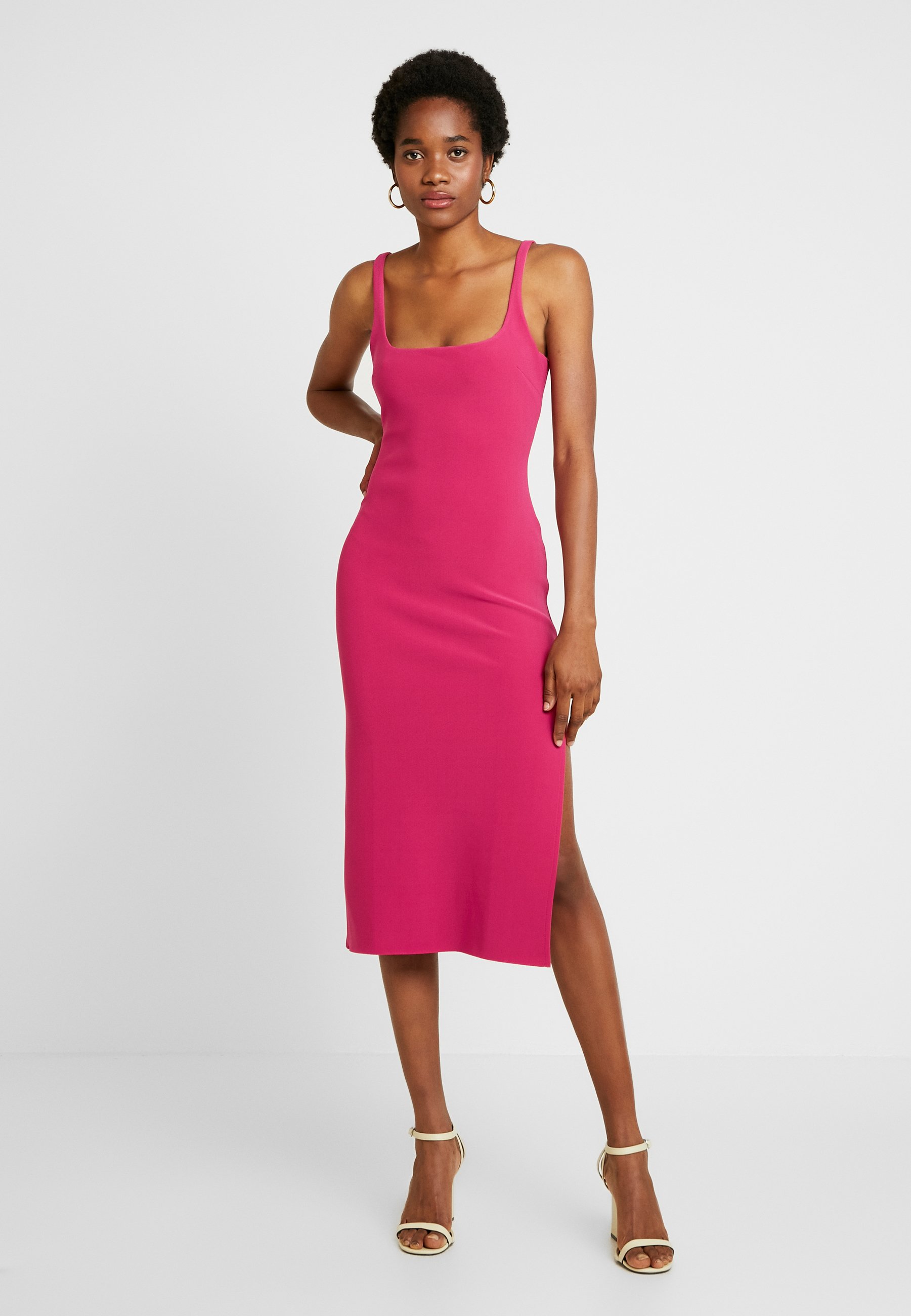 hot pink cocktail dress with sleeves