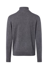 Dunkelgrauer Rollkragenpullover aus weichem Strickstoff. Verfügt über lange Ärmel und ein figurnahes Design mit geripptem Kragen und Bündchen.