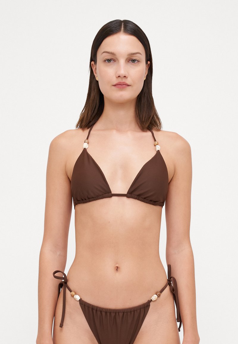 Abercrombie & Fitch Beaded Halter String Triangle Bikini Top - Bikiniöverdel - chicory coffee
