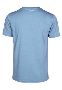 Lichtblauwe T-shirt met korte mouwen, gemaakt van zachte stof, met een ronde hals en een klein logo in de rechterbenedenhoek.