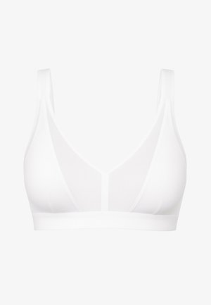 Soutien-gorge sans coutures blanc sans fil avec larges bretelles et un design devant en V.