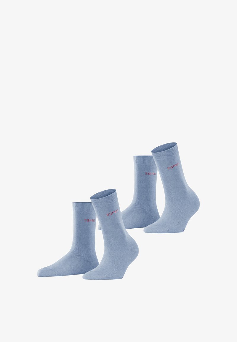Helle blaue Baumwollsocken mit geripptem Muster und kurzem Design. Enthält das rote Logo "ESPRIT" nahe dem Schaft. Vier Paare sind enthalten.