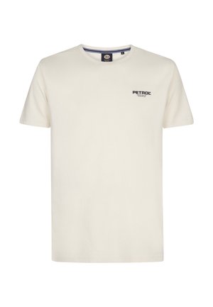 Tricou cu mânecă scurtă din bumbac crema, având un mic logo negru "PETROL" pe piept și un guler rotund.