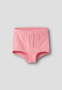 Rosafarbene Baumwollshorts mit elastischem Bund, die eine glatte Textur und ein einfaches Design aufweisen. Keine Muster oder Akzente vorhanden.