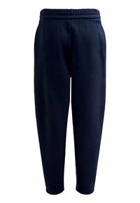 Dunkel marineblaue Sweatpants mit elastischem Bund, zulaufenden Beinen und Seitentaschen, dargestellt auf weißem Hintergrund.