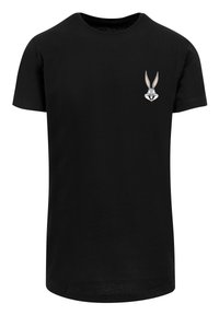 Čierne bavlnené tričko s krátkymi rukávmi a klasickým crew neck dizajnom, na ľavej hrudi s malou vyšívanou grafikou Bugs Bunny.