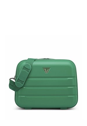 Sac rigide rectangulaire vert avec bandoulière réglable et logo Roncato sur le devant, posé sur une surface plane.