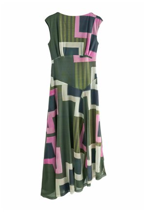 TALL FIT MIDI SHORT SLEEVE ASYMETRIC HEM  - Denní šaty - green pink geo print