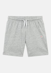 Γκρι βαμβακερό σορτς με ελαστική μέση, λευκό κορδόνι, δύο πλαϊνές τσέπες και μικρό λογότυπο στο αριστερό πόδι.