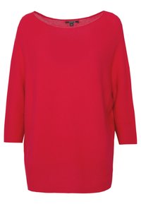 Maglione rosso lavorato a maglia con ampio scollo a barca, maniche a tre quarti e una vestibilità morbida. Motivo testurizzato sul tessuto con orlo a costine.