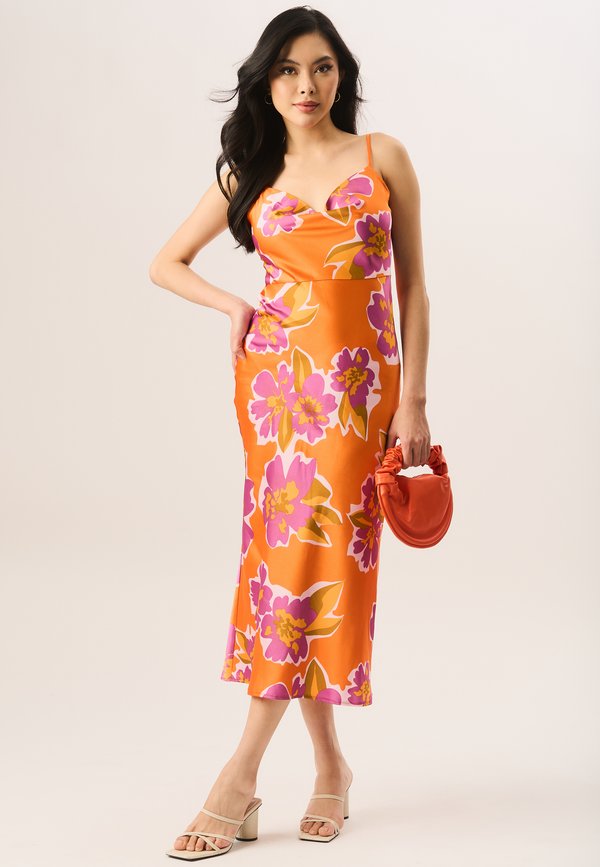 FLORAL PRINT SLIP MIDI  - Day dress - orange