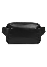 Sac rectangulaire en cuir noir avec une texture lisse, doté de deux poignées latérales robustes et d'une fermeture éclair le long du bord supérieur.