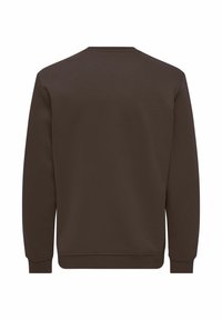 Sweat-shirt à manches longues marron foncé uni avec poignets et ourlet côtelés, présenté de dos sur un fond blanc.