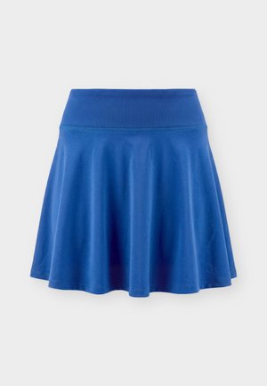 Sinine lehvikseelik laia soonikulise vööjoone, siledast kangast ja veidi läikiva viimistlusega neutraalsel taustal.