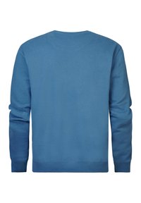 Blauer Rundhals-Sweatshirt aus weichem Baumwollgemisch, mit langen Ärmeln und gerippten Bündchen, glatter Textur und einfarbigem Rückendesign.